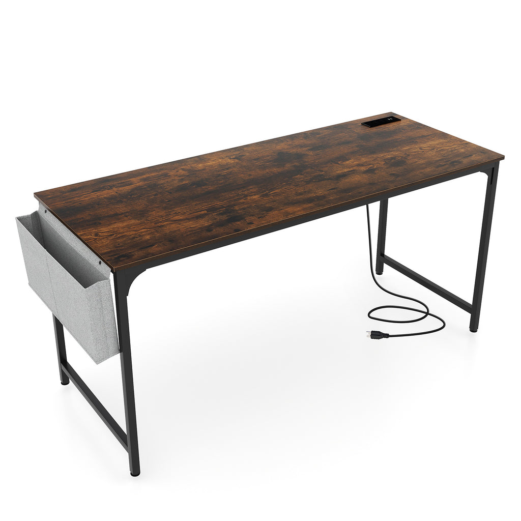 59" Industrial Computer Desk with Charging Station - Black