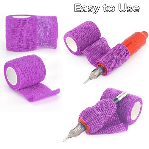 Arcimatto Tattoo Machine Tape, 12 Pcs Self-Adhesive Bandage 2" x 5 Yards Tattoo Grip Wrap Cover Breathable Cohesive Elastic Bandage Rolls for Tattoo Machine Tube Accessories, Sports Tape (12Pcs Mixed)