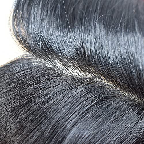 Mens Toupee Human Hair Pieces 8X10 inches Full Poly Injected PU Hair Replacement System Wig for Men FACE MIRACLE (8"¡¿10", #1B Off Black-120% Medium Light to Medium Density)