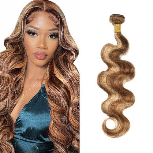 P427 Highlight Blonde Bundles Human Hair Brown Body Wave 1 Bundle 34 Inch Unprocessed Brazilian Virgin Remy Honey Blonde Body Wave Bundles Human Hair Extensions