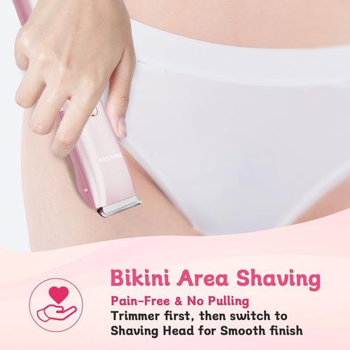 2-in-1 Bikini Trimmer for Women, Dual Head Electric Shaver for Face, Legs & Sensitive Areas, IPX7 Waterproof Wet/Dry Razor, USB-C Rechargeable Lady Grooming Kit