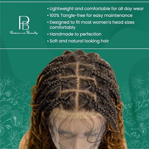 PIB 24" - Single Full Lace Braid Wig ? Boho Box Braided Wig Square Parted, Knotless Braided Wigs for Black Women, Synthetic Lace Wigs with Natural Baby Hair (1B27, Off Black and Light Brown)