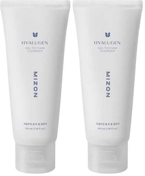 MIZON Hyalugen Gel To Foam Cleanser Collagen Hyaluronic Acid Hydrating Hypoallergenic Face Wash for Dry Skin Moisturizing Korean Skincare(100 ml/3.38 fl. oz) (Pack of 2)