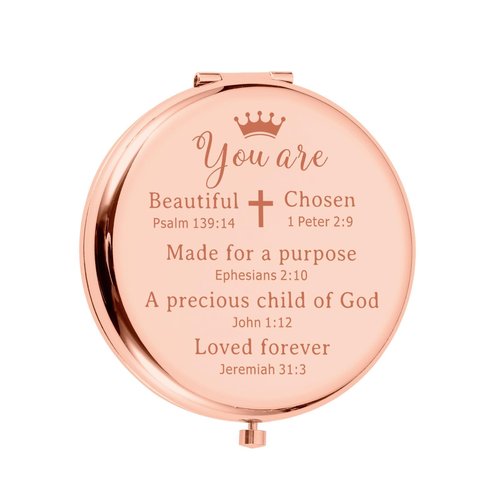 FOOZDEEVAAQ Religious Compact Mirror, Baptism & First Communion Gift for Girls, 2.56in Round, Rose Gold