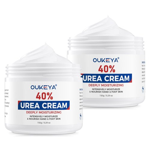 OUKEYA Urea Cream,NEW FORMULA Urea Cream 40 percent for Feet Maximum Strength,Dry Cracked Treatment Lotion for Knees & Elbows,Foot Dead Skin Cuticle Callus Remover Toenail Softener,5.29 oz（2 Packs