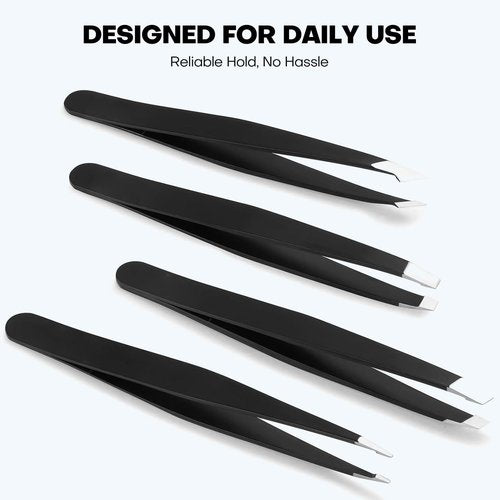[4+1 Pack] Precision Tweezers Set with Travel Case, Professional Stainless Steel Eyebrow Tweezers for Women & Men, Multi-Purpose for Facial Hair & Ingrown Hair Removal