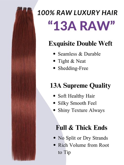 HERMOUS 13A Double Drawn Reddish Brown Bundles Copper Red Human Hair Single Straight Full and Thick Brazilian 100% Real Raw Human Hair Quick Weave Auburn Brown Colored #33B Bundles 12 Inch