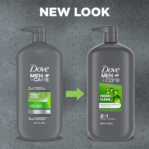 DOVE MEN + CARE 2 in 1 Shampoo and Conditioner Fresh & Clean for Clean Hair Shampoo and Conditioner for Stronger, Healthy Hair Everyday 31 oz