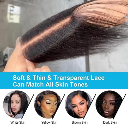 WIGHUB 2x6 Hd Lace Closure Straight Indian Virgin Human Hair,18Inch Middle Part Pre Plucked Natural Hairline Transparent Swiss Lace Closure Human Hair