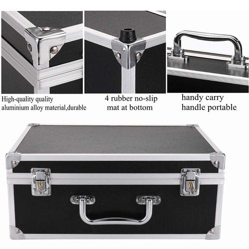 Kit Box Case,Machine Case 12.6" x 9.5" x 5.1" W/Lock Makeup Carrying Bag Storage Case Organize with Clasp,Aluminum Alloy with Sponge for Equipment Cosmetic Makeup Tools (black)