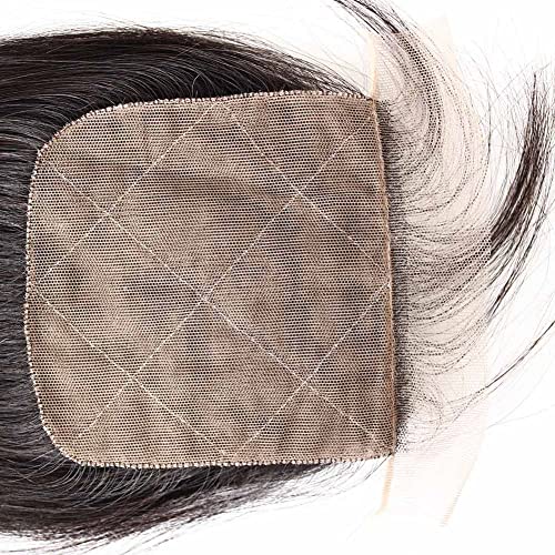 Bella Hair Free Part Silk Base Closure Straight, 130% Density Natural Black Color Remy Virgin Human Hair 4x4 inch Top Closure (18 inch)