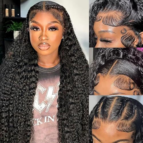 Deep Wave Lace Front Wigs Human Hair 180% Density 13x6 HD Lace Front Human Hair Wigs Deep Curly Frontal Wigs Pre Plucked with Baby Hair 28 Inch