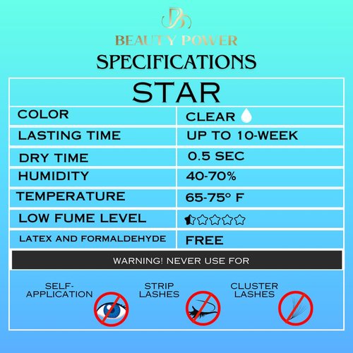 Eyelash Extension Adhesive Glue Star - Beauty Power - Extremely-Fast 0.5-1-Second Drying Time - 10 Weeks Retention - Professional-Grade, 0.17fl.oz / 5ml (Clear Finish)