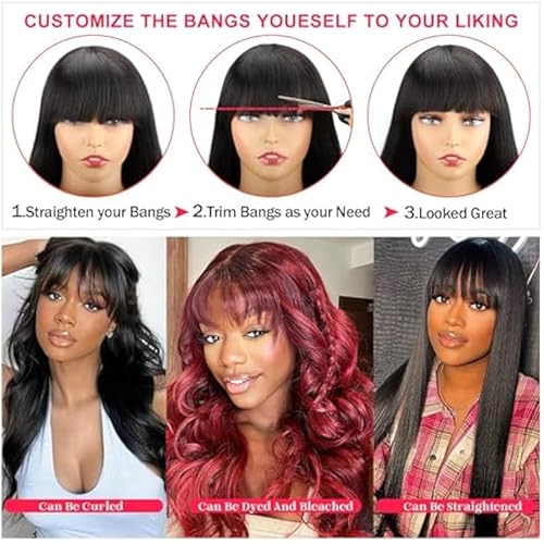 Body Wave Wigs with Bangs Human Hair Wigs for Black Women 1x3Inch Lace Front Wigs 150% Density Brazilian Virgin Hair Glueless Wig Natural Color (26INCH)