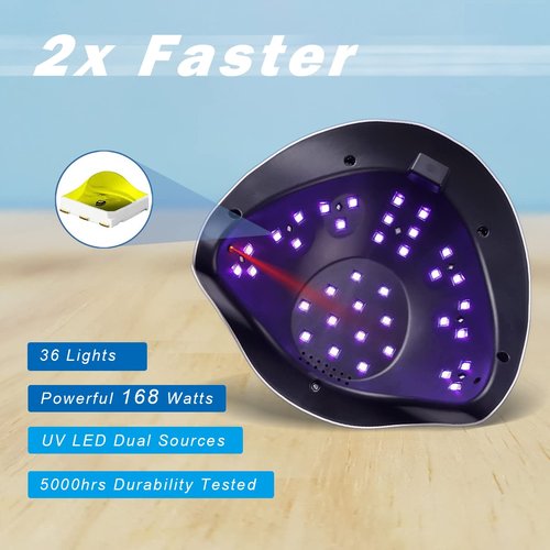 W&H UV LED Nail Dryer 168W Faster Gel Nail Curing Lamp for Gel Polish and Regular Polish Professional Machine Pedicure Manicure Fingernail and Toenail Nail (White 168W)