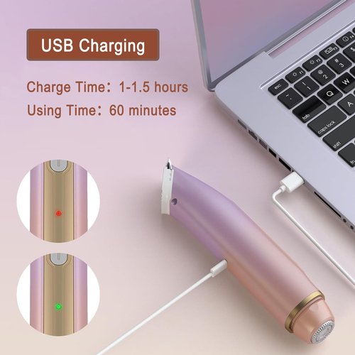 YLKGR 2 in 1 Bikini Trimmer for Women Dual Head Electric Razor IPX7 Waterproof Wet/Dry Use Women Electric Shaver, Body Facial Hair Remover for Bikini Legs Arm Underarm, Rechargeable