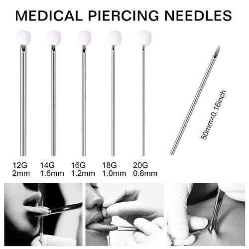 DJCIW 100PCS Mixed Body Piercing Needles,12G 14G 16G 18G 20G Sterilized Stainless Steel Ear Nose Piercing Needles For All Body Piercing