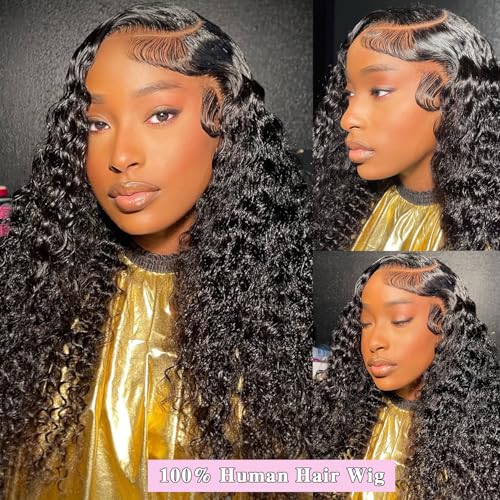 Deep Wave Lace Front Wig Human Hair 13x6 HD Lace Front Wigs Human Hair Pre Plucked 200 Density Deep Curly Human Hair Wigs with Baby Hair 20 Inch