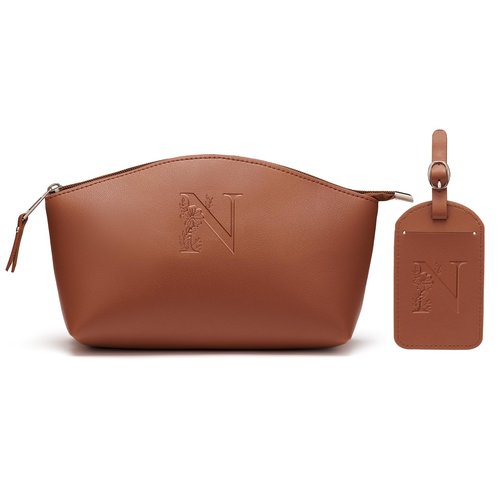 AW BRIDAL Makeup Bags for Women Travel Toiletry Bag with Luggage Tag, Makeup Pouch Cosmetic Pouch Skincare Bag Mother's Day Gift Wedding Gifts Birthday Gifts for Women, Letter N