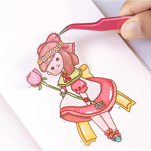 MAXLEAF 2PCS Stainless Tweezers Straight Curved Tweezers for Stickers Eyelash Extensions Precision Electronics Nail Rhinestone Jewelry, Scrapbooking Tools (Pink)
