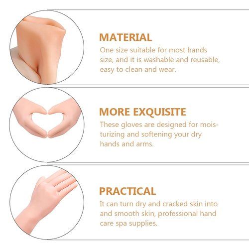 minkissy 1pair Softening Mitten Hands Anti-Cracking Rough Elastic Dead Glove Gel Dry Covers Beige Heal Long Oils Gloves Moisturizing Care for Supplies Hard Remove Skin-Friendly