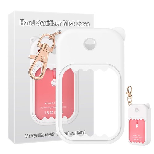 taessv Hand Sanitizer Spray Case for Touchland Silicone Touchland Case Keychain Cute Hand Sanitizer Spray Holder Compatible with Touchland Power Mist Gentle Mist Glow Mist, White