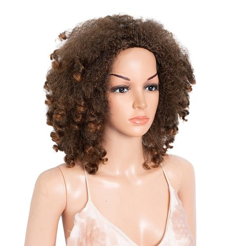 Style Icon 3-in-1 Magic Drawstring Half Wig | 14" Short Afro-Textured Large Volume Dark Brown Color Synthetic Hair | No Glue, No Sew | Ponytail & Bun Styler