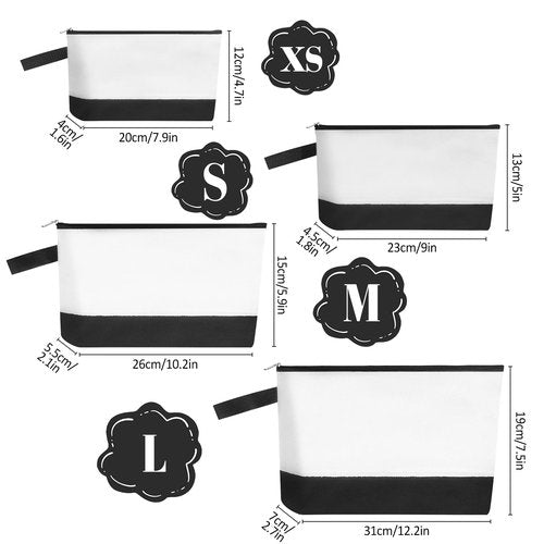 Sinzip 10 Pieces Cotton Canvas Makeup Bag with Bottom and Strap, Multi-Purpose Cosmetic Bag with Zipper Travel Toiletry Pouch, Blank DIY Craft Bag (White&Black, M)