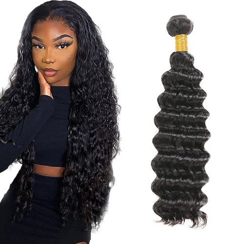 Deep Wave Bundles Human Hair 32 Inch Deep Wave Bundles #1B Natural Black Unprocessed Brazilian Virgin Weave Hair 1 Bundle 50 Gram Per Bundle
