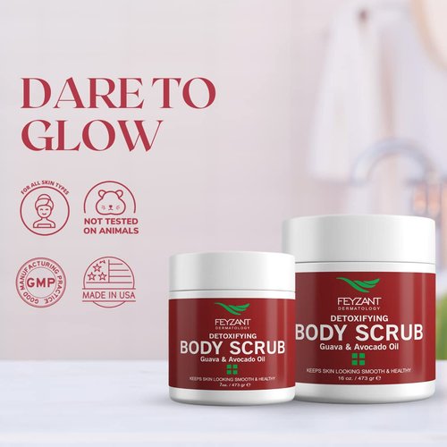 Feyzant Skincare Body Scrub with Guava and Avocado Oil - Gently Exfoliates and Hydrates for Smooth, Youthful Skin while eliminating Dead Cells - 16 oz
