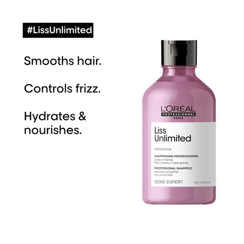L'Oréal Professionnel Paris Liss Unlimited Shampoo - Provides Long-Lasting Frizz & Humidity Protection With Moisture, For Frizzy & Textured Hair Types, With Prokeratin, 10.1 Fl Oz