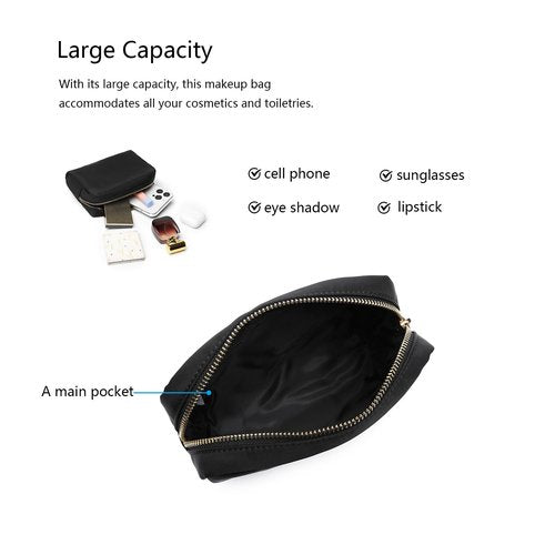 YONBEN Waterproof Makeup Bag Large Capacity Women's Classic Black Wash Bag Adjustable Partition Wash Bag Brush and Cosmetic Carrying Bag…