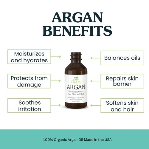 Isabella's Clearly ARGAN Oil for Hair | 100% Pure Organic Cold Pressed Oil of Morocco for Hair Mask, for Face, for Scalp | Virgin, Unrefined, In Glass Bottle, Packed in USA (Bulk 4 oz)