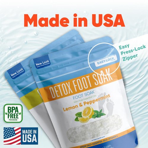 2 Pack Foot Soak Salts Bundle for DIY Foot Spa with Bamboo Scoop (2 lbs Each 4 lbs Total) for Discomfort and Dry Skin Made in USA with BPA Free Easy Lock Pouch