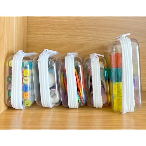 Clear Hard Shell Zipper Case, Upgraded Thicker Transparent Plastic Bins for Organizing, See Through Zipper Pouches Makeup Case, Lidded Storage Bins Organizer for Storage Cosmetics (S+S)