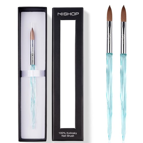 M ProK 100% Kolinsky Acrylic Nail Brush – Professional Nail Brush for Acrylic Application with Crystal Blue Handle – Handcrafted Salon Quality Tool (Size #12)