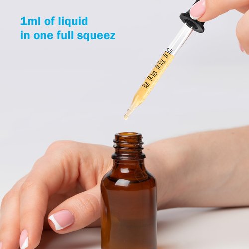Herain 8 Pack Glass Eye Dropper, 1ml Pipette Dropper for Essential Oil, Crafts, arts, Lab, Measuring and Transferring a Variety of Liquids, Droppers Straight Tips