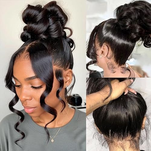 360 Lace Front Wigs - 220% Density Body Wave HD Lace Front Wigs - Brazilian Virgin 16 Inch - Full Lace Wigs Pre Plucked with Baby Hair - Natural Color