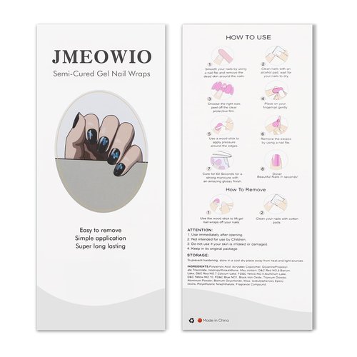 JMEOWIO Gel Nail Stickers Blue Butterfly Cat Eye Semi Cured Gel Nail Strips Wraps UV/LED Nails Art Design Decoration Accessories