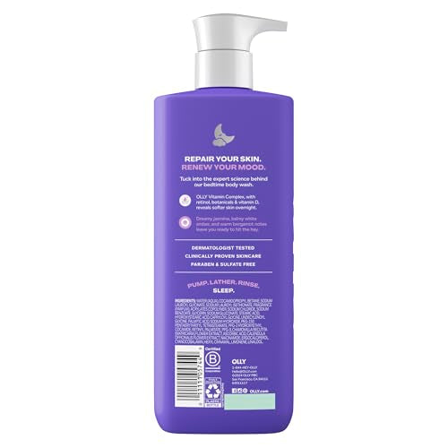 OLLY Renew Body Wash with Vitamin D, Retinol & Botanicals ? Nourishing Cleanser for Skin Barrier Repair, Deep Hydration, Jasmine Bergamot Scent, 17oz