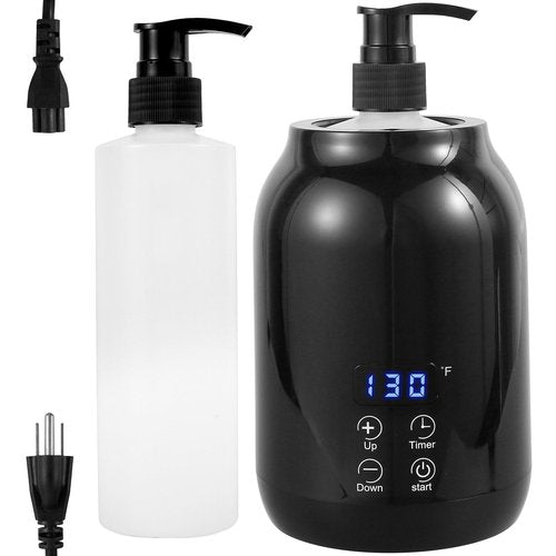 RVEFOT Massage Oil Warmer with Two Bottle Dispenser, Smart Touch Key Electric Lotion Heater for Home SPA, Temperature Adjustable, Lube Cream Gel Warmer (Black)
