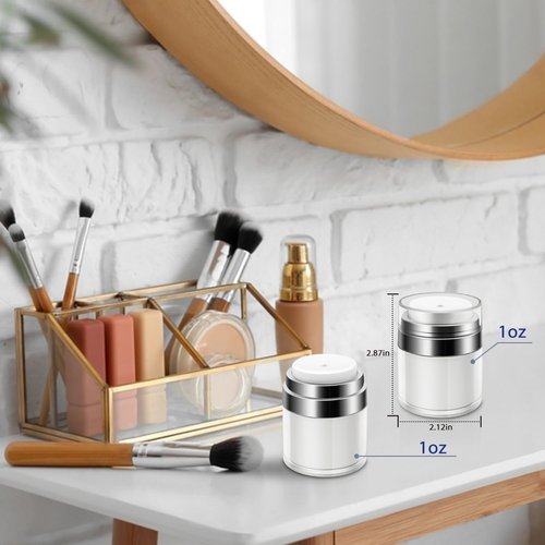 2 Pcs Airless Pump Jar, Refillable Cream Jar Vacuum Bottle Travel Size Empty Container for Cream and Lotion (2 x 1oz)