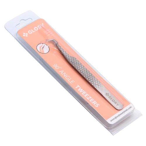 Glory 90 Degree Angle Lash Tweezers for Eyelash Extensions – Precision Fiber Tip Diamond Grip Stainless Steel Lash Tool for Mega Volume Classic & Professional Lash Tech Supplies