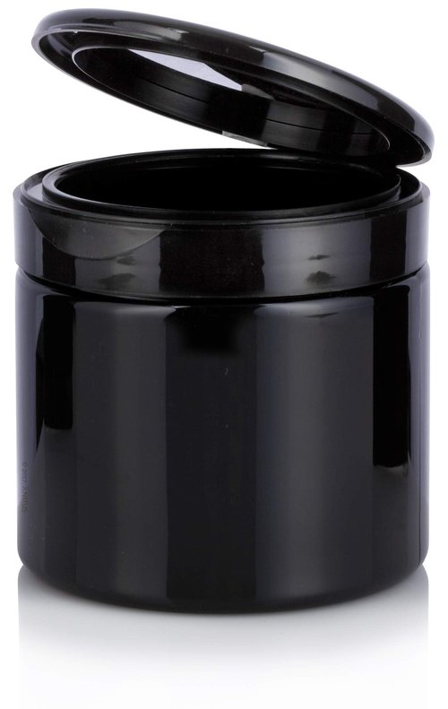 JUVITUS Black 16 oz PET Plastic (BPA Free) Refillable Jar with Black Flip Top Cap - (6 Pack) + Labels