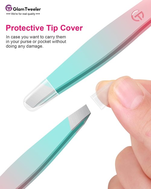 Exclusive G-01 Slant Tip Tweezers, GlamTweeler High Precison Expert Eyebrow and Facial Hair Removal Tweezer with Leather Storage & Carrying Case
