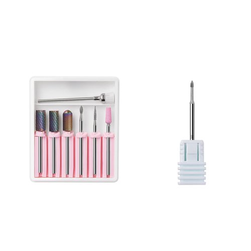 Makartt Nail Drill Bit Set B-25 Tungsten Carbide Diamond Ceramic Acrylic Nail Drill Bits 7Pcs with Safety Nail Drill Bits Tungsten Carbide Drill Bit Cuticle Bundle