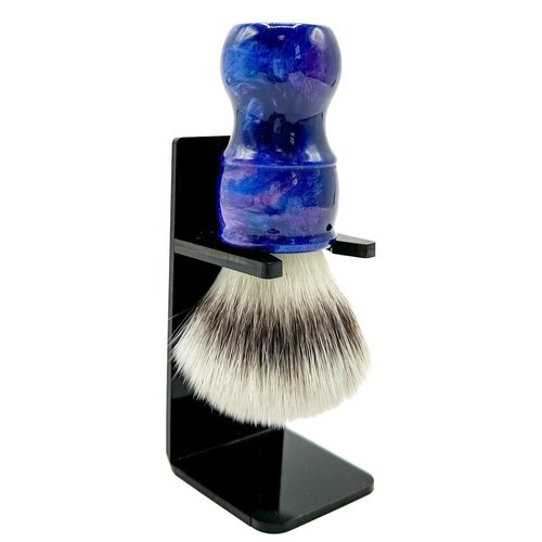 Parker “Blue Storm” Deluxe Synthetic Shaving Brush & Stand – 24 mm Knot, Iridescent Resin Handle, Ergonomic 122 mm Length, Handmade with a High Bristle Density for Rich Lather