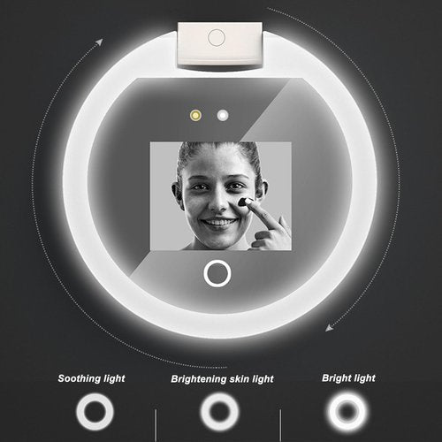 Yunir Mirror Sunscreen Testing Camera, 2X Magnification Lighted Travel Makeup Mirror with Rechargeable, Round 3.5inch Pocket Mirror with Folding for Outdoor