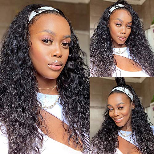 Hermosa Water Wave Headband Wig Human Hair Easy Wear 150% Density Brazilian Headband Human Hair Wigs For Black Women Glueless Machine Made Headband Wig 26 inch