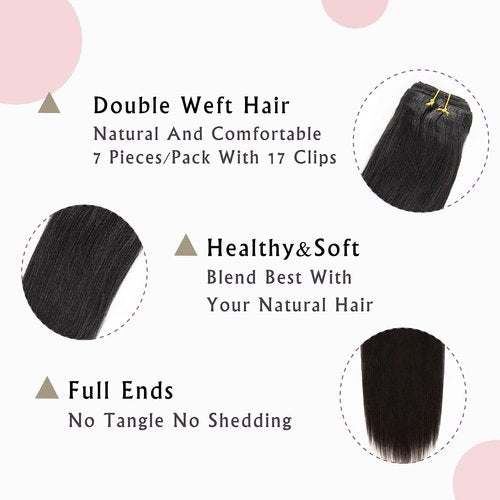 Anrosa Yaki Clip in Hair Extensions Human Hair 10 inch Jet Black Straight Clip ins Real Natural Style for Black Women, 120 Gram 7 Pieces